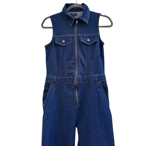 NWT Bebe Women's The Feminine Utility Jumpsuit in Denim Indigo Blue Size Medium - Picture 9 of 10
